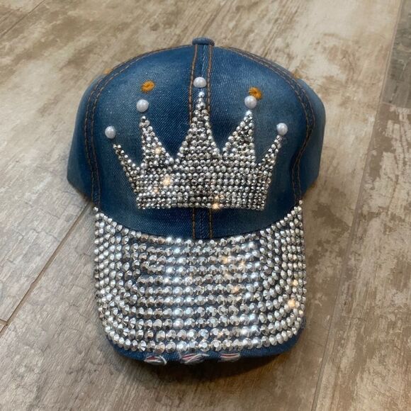 Rhinestone Crown Denim Cap  - Picture 1 of 4
